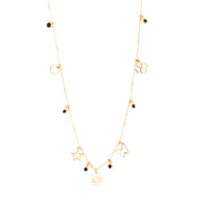 Collana in Argento 925 con ciondoli pendenti: cuori, stelle e fiori impreziositi da cristalli neri