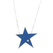 Collana in Argento 925 con ciondolo a forma di stella smaltata blu con dettaglio in cristalli bianchi