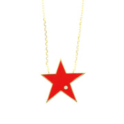 Collana in Argento 925 con ciondolo a forma di stella smaltata rossa con dettaglio in cristalli bianchi