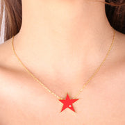 Collana in Argento 925 con ciondolo a forma di stella smaltata rossa con dettaglio in cristalli bianchi