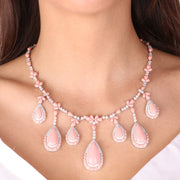 Collana in Argento 925 floreale con pendenti effetto corallo rosa impreziosita da zirconi bianchi e rosa