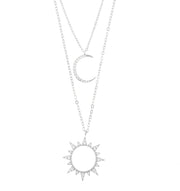 Collana in Argento 925 in doppio filo con pendenti a forma di sole e luna impreziositi da zirconi bianchi