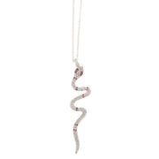 Collana in Argento 925 con pendente a forma di serpente impreziosito da zirconi bianchi e rossi