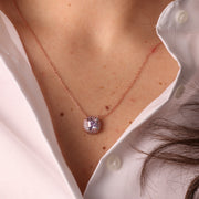 Collana in Argento 925 con ciondolo con cornice di zirconi rosa e bianchi e zircone centrale color viola