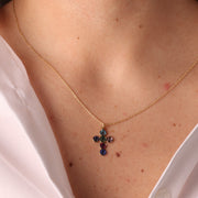 Collana in Argento 925 con croce impreziosita da cristalli colorati