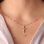 Collana in Argento 925 maglia impreziosita da cristalli e ciondolo a forma di croce con cristalli