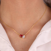 Collana in Argento 925 con zirconi bianchi a forma di cuore rosso e goccia