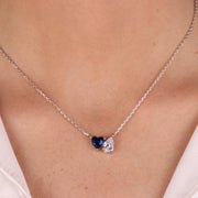 Collana in Argento 925 con zirconi bianchi a forma di cuore blu e goccia