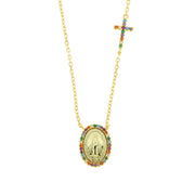 Collana in Argento 925 con amuleto religioso e croce con zirconi multicolor
