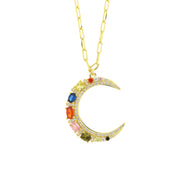 Collana in Argento 925 a forma di luna con zirconi colorati