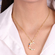 Collana in Argento 925 a forma di luna con zirconi colorati