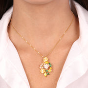 Collana in Argento 925 con fiori in madreperla con zirconi colorati
