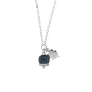 Collana in Argento 925 campanella portafortuna con quadrifoglio e cubic zirconi blu