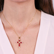 Collana in Argento 925 a forma di croce con zirconi rossi