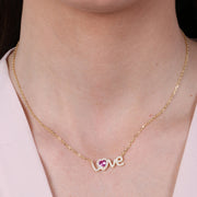 Collana in Argento 925 con scritta LOVE e cuore rosa