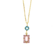 Necklace in 925 silver with pink and blue crystals