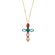 Cross-shaped 925 Silver necklace with multicolored crystals