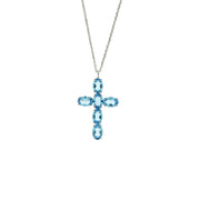Cross-shaped 925 silver necklace with blue crystals