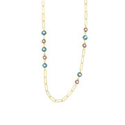 925 Silver necklace with pink and light blue crystals