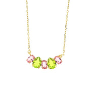 925 Silver necklace with green and pink crystals