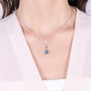 Collana in Argento 925 con cristallo azzurro rettangolo e punto luce