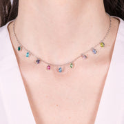 Collana in Argento 925 con cristalli ovali colorati pendenti