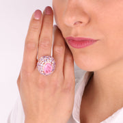 Anello in Argento 925  floreale con pietra centrale in zircone rosa impreziosito da zirconi bianchi