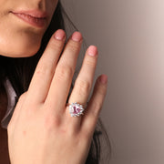 Anello in Argento 925 solitario con cuore con zircone rosa e bianchi