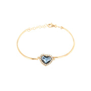 Bracciale in Argento 925 semi-rigido con cristallo forma cuore blu denim e giro di cristalli bianchi