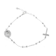 Bracciale in Argento 925 rosario con croce bianca zirconata e madonnina in giro di zirconi