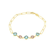 925 Silver bracelet with chains and crystals in shades of pink and light blue