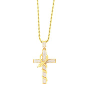 Collana in Acciaio con pendente religioso a forma di croce con serpente impreziosito da cristalli