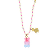 Steel necklace with pendant bear and white and pink stones