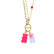 Multi-strand steel necklace with hanging teddy bears