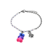 Steel bracelet with teddy bears and white stones