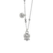 Collana in Metallo con campanella portafortuna pendente impreziosita da cristalli bianchi e scirtta Capri a rilievo
