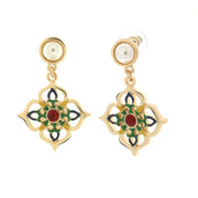 Orecchini in Metallo con croce di Malta pendente impreziosita da maioliche