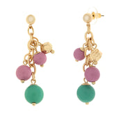 Metal earrings with pink and green stones