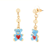 Metal earrings with blue bears and red heart