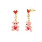 Metal earrings with pink bears and red heart