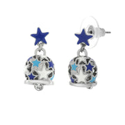 Metal earrings with bell and blue stars