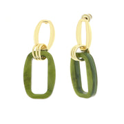 Metal earrings with green rectangular chain