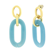 Metal earrings with light blue rectangular chain