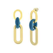 Metal earrings with blue rectangular chains