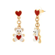 Metal earrings with white teddy bear and red heart