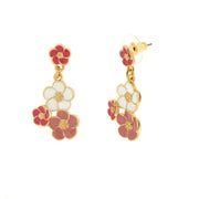 Metal earrings with pink and white flowers