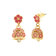 Metal earrings with bell and pink flowers