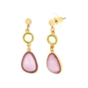 Metal earrings with purple drop-shaped crystals