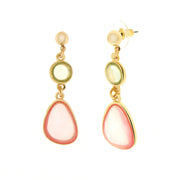Metal earrings with pink drop-shaped crystals
