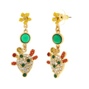 Metal earrings with cactus and colored crystals